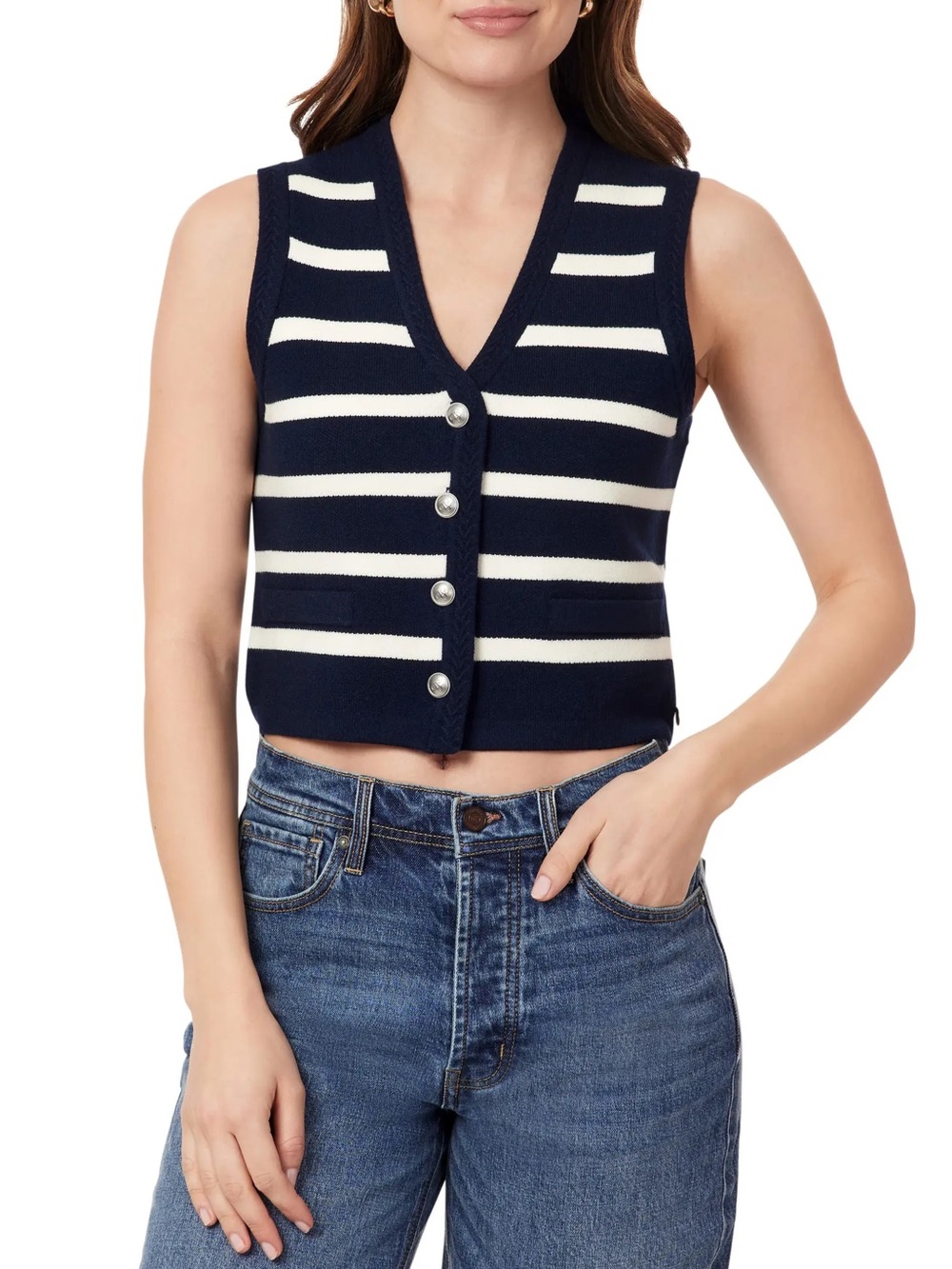 Scotch & Soda Navy & White Striped V-Neck Sweater Vest